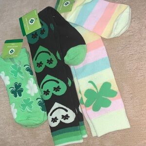 Women's St. Patrick's Day Shamrock Socks - Green, Black, Pastel Stripes - 3 pair
